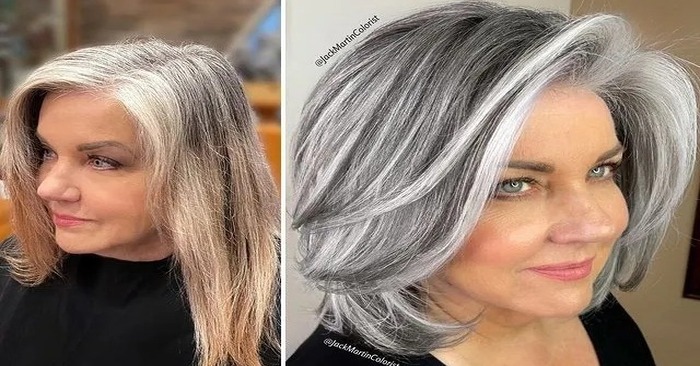  Une styliste transforme les cheveux gris des femmes en un chef-d’œuvre, prouvant que les gens peuvent vieillir avec dignité